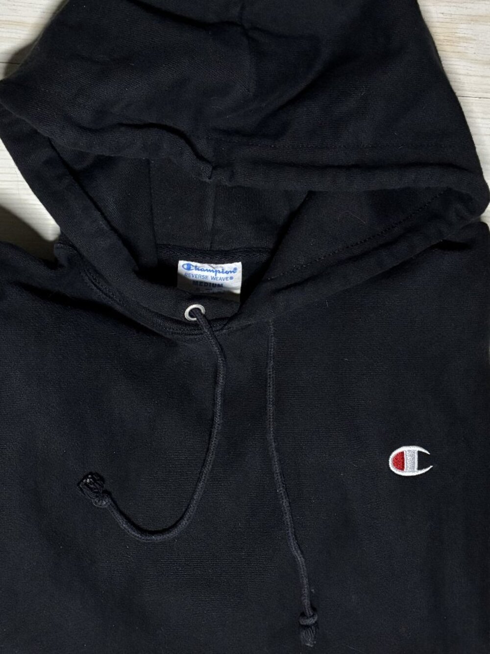 Champion Reverse Weave Hoodie Black Men's Medium Pullover GF68 Heavyweight